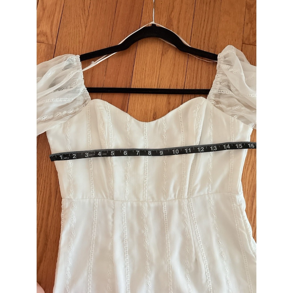 Windsor White Sheer Puff Sleeve Mini Ruffle Dress With Eyelet Detail Size Small - Picture 11 of 12